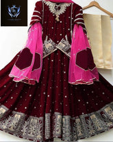 Heavy Embroidered Maxi with Net Dupatta and Mesuri Trouser 3pcs