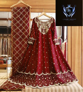 Heavy Neck,Border Embroidery With Handwork Long Maxi With Full Emb Dupatta 3Piece