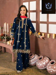 2Pcs Front Neck,Sleeves, Border Multi And Zarri Embroidery Work Shirt And Emb Flapper Kids 2Pcs