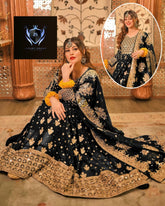 Front Crystal HandWork On Chest,Border With Heavy Embroidered Maxi,Dupatta And Trouser 3Pcs