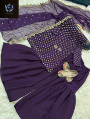Front and Sleeves 9MM Sequence Embroidered, with Cut Work 9MM Dupatta with Garara 3Piece