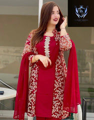 4Piece, Front Fully Embroidered Gown With Emb Inner, Plain Dupatta Trouser