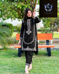 Round Sequence Embroidered on Shirt,Sleeves,Border With Seq Embroidered Trouser 3Pcs
