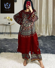 Front And Back Allover Digital Printed With Mirror Work Shirt And Printed Flapper 2Pcs