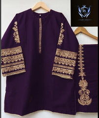 Sleeves Embroidered and front Lace Work with Embroidered Trouser 2PCs
