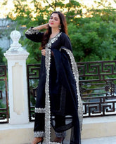 Neck, Sleeves Daman Embroidered with Embroidered Trouser and Dupatta 3PCs