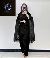 V Neck Plain Shirt With Long Flare 3 Yards Orignal Farshi Shalwar And Dupatta 3Pcs