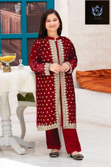 Front Sleeves, Allover Embroidery Gown With Inner Trouser Kids 3Pcs