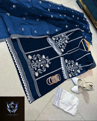 Sleeves, Shirt Embroidered with Lace Attached with Cotton Trouser 3PCs
