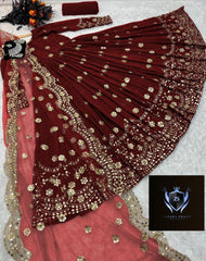 Border Ring Polka Embroidery Maxi with Two Border Embroidery Dupatta 3Pcs