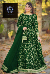 4 Piece Embroidered Top With Long Flare Embroidery Skirt And Four Side Border Embroidered Dupatta With Eidi Potli