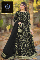 4 Piece Embroidered Top With Long Flare Embroidery Skirt And Four Side Border Embroidered Dupatta With Eidi Potli