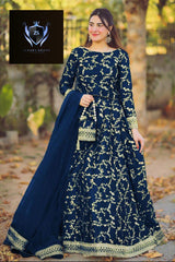 4 Piece Embroidered Top With Long Flare Embroidery Skirt And Four Side Border Embroidered Dupatta With Eidi Potli