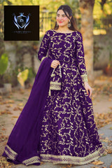4 Piece Embroidered Top With Long Flare Embroidery Skirt And Four Side Border Embroidered Dupatta With Eidi Potli