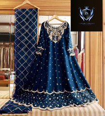 Heavy Neck,Border Embroidery With Handwork Long Maxi With Full Emb Dupatta 3Piece