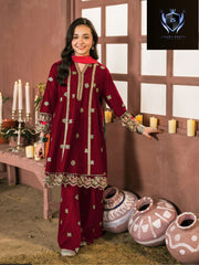 2Pcs Front Neck,Sleeves, Border Multi And Zarri Embroidery Work Shirt And Emb Flapper Kids 2Pcs