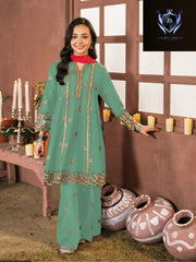 2Pcs Front Neck,Sleeves, Border Multi And Zarri Embroidery Work Shirt And Emb Flapper Kids 2Pcs