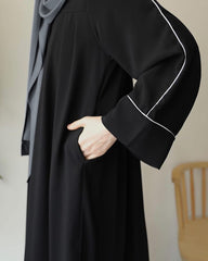 Front Platted Zip Piping Work On Sleeves And Seperate Belt Pocket Abaya With Stoller