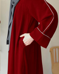 Front Platted Zip Piping Work On Sleeves And Seperate Belt Pocket Abaya With Stoller