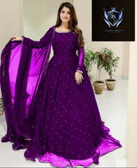 Front And Back Pearls With Lace Work Long Flare Maxi With dupatta