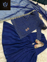 Front and Sleeves 9MM Sequence Embroidered, with Cut Work 9MM Dupatta with Garara 3Piece