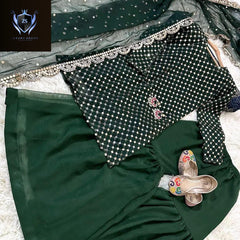 Front and Sleeves 9MM Sequence Embroidered, with Cut Work 9MM Dupatta with Garara 3Piece