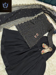 Front and Sleeves 9MM Sequence Embroidered, with Cut Work 9MM Dupatta with Garara 3Piece