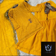 Front and Sleeves 9MM Sequence Embroidered, with Cut Work 9MM Dupatta with Garara 3Piece
