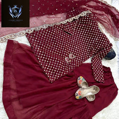 Front and Sleeves 9MM Sequence Embroidered, with Cut Work 9MM Dupatta with Garara 3Piece