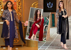 4Piece, Front Fully Embroidered Gown With Emb Inner, Plain Dupatta Trouser