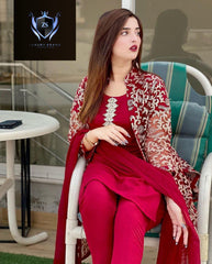4Piece, Front Fully Embroidered Gown With Emb Inner, Plain Dupatta Trouser
