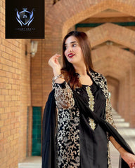 4Piece, Front Fully Embroidered Gown With Emb Inner, Plain Dupatta Trouser