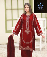 Round Sequence Embroidered on Shirt,Sleeves,Border With Seq Embroidered Trouser 3Pcs