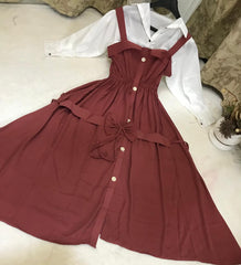 Imported plane Romper Maxi With Imported Plain Front open Shirt (white Color)