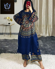 Front And Back Allover Digital Printed With Mirror Work Shirt And Printed Flapper 2Pcs
