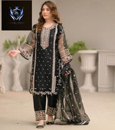 Neck,Sleeves Front Heavy Embroidered Shirt + hand work With Emb Trouser Dupatta 3Pcs