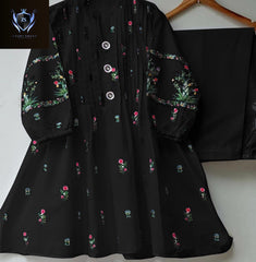 V Neck Embroidered Button Shirt With Trouser 2Piece