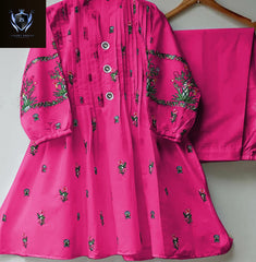 V Neck Embroidered Button Shirt With Trouser 2Piece