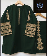 Sleeves Embroidered and front Lace Work with Embroidered Trouser 2PCs