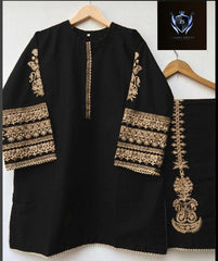 Sleeves Embroidered and front Lace Work with Embroidered Trouser 2PCs