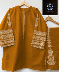 Sleeves Embroidered and front Lace Work with Embroidered Trouser 2PCs