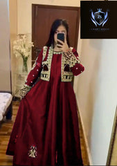 Allover Handwork,Nug Stone Embroidery Heavy Work On Koti Front And Back With Emb Long Maxi 2Pcs