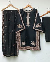 Neck, Daman and Sleeves Embroidered Shirt with Embroidered Dupatta 3PCs