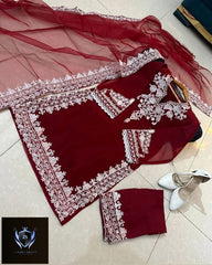 Neck, Sleeves Daman Embroidered with Embroidered Trouser and Dupatta 3PCs