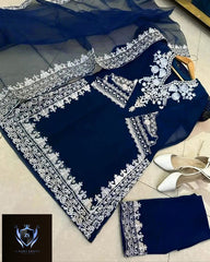 Neck, Sleeves Daman Embroidered with Embroidered Trouser and Dupatta 3PCs