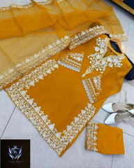 Neck, Sleeves Daman Embroidered with Embroidered Trouser and Dupatta 3PCs