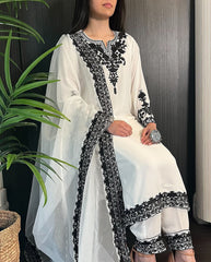Neck, Sleeves Daman Embroidered with Embroidered Trouser and Dupatta 3PCs