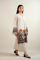 LONG CO-ORD SET 2pc Suit Most Trending Design Long Digital Printed Shirt With Bell Bottom Trouser