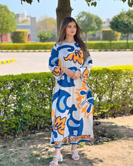 New Arrival 2pc Suit Most Trending Design Long Digital Printed Shirt With Bell Bottom Trouser
