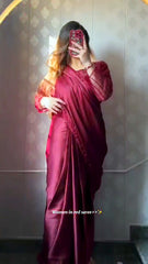 Sequence Embroidered work with Pearls Attached Silk saree (Blouse , petticoat & 7 yards stiched saree )
